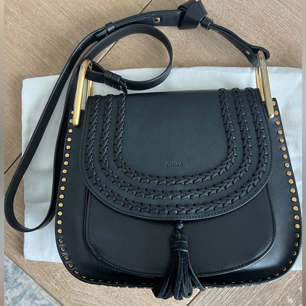 Chloe Hudson Handbag Whipstitch Leather Medium Black